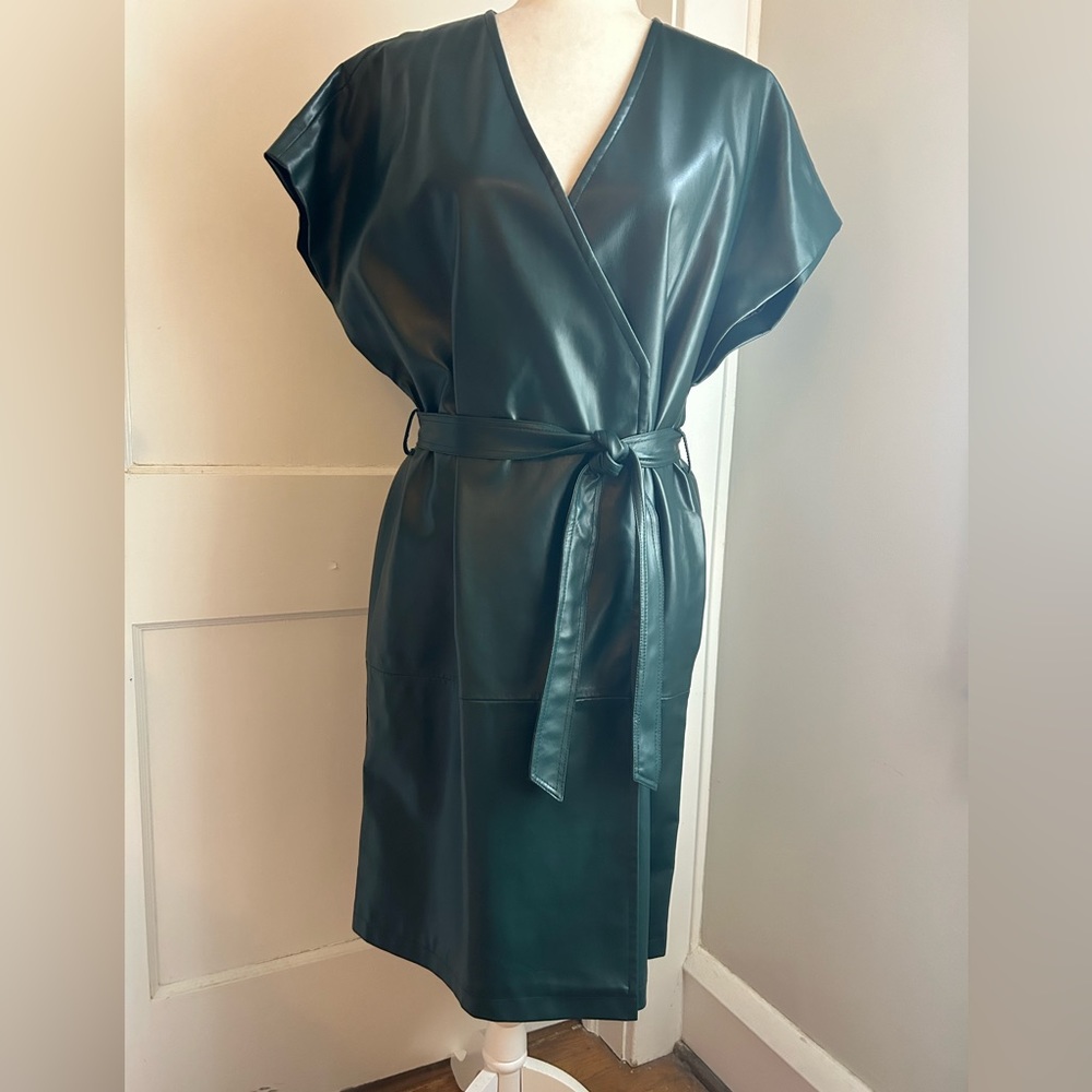 NWOT Weili Zheng Green Faux Leather Double Breasted Dress Sz. Large